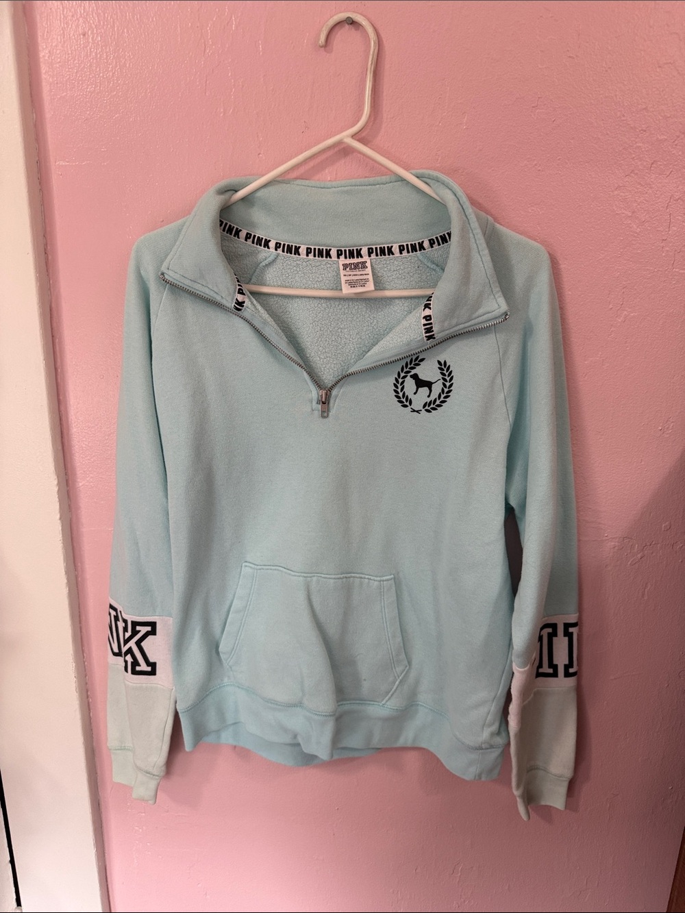 Y2K PINK Victoria's Secret Light Blue Quarter-Zip Fleece Pullover
